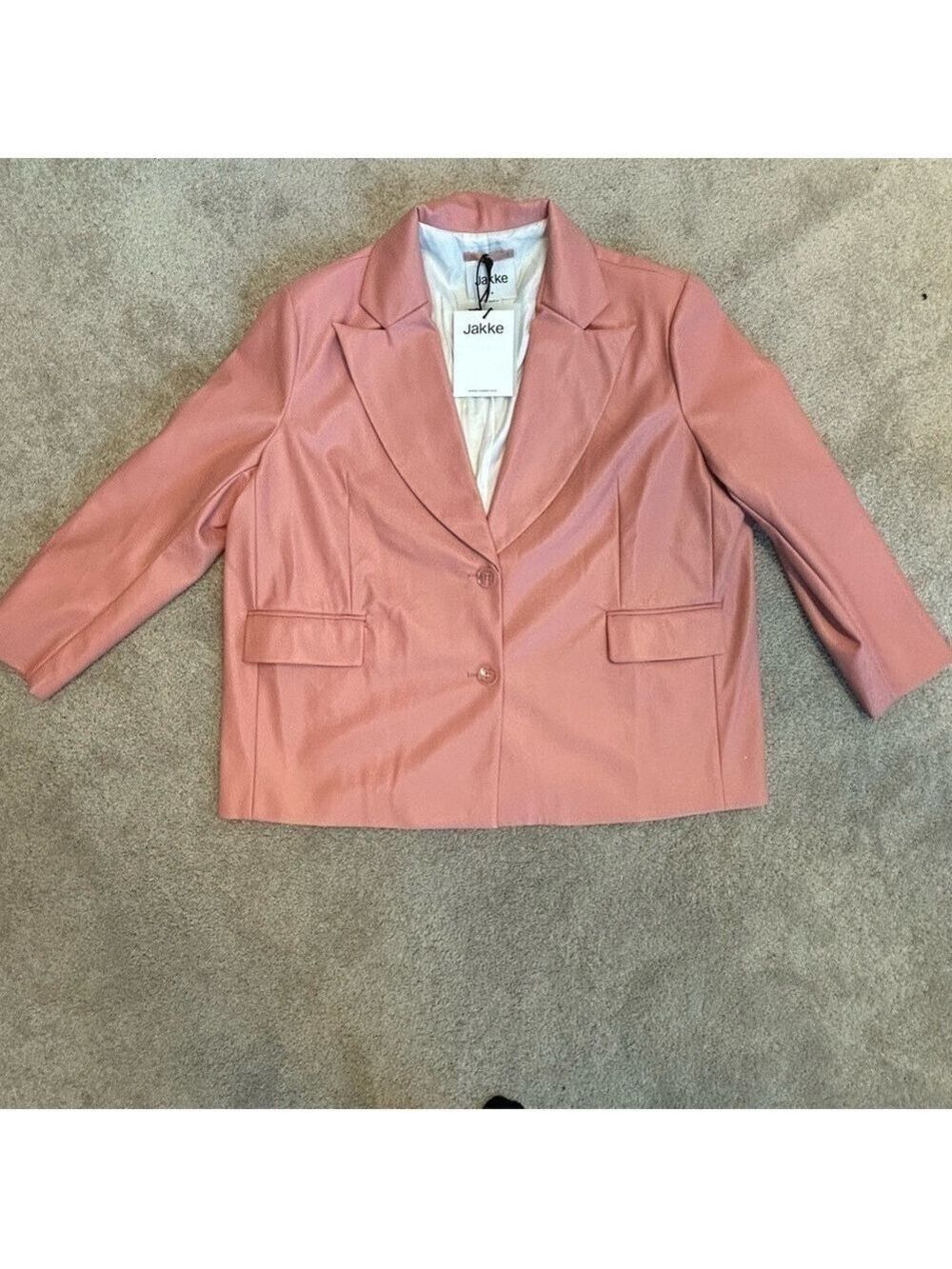 Jakke Frankie Faux Leather Oversized Blazer Peach Pink Sz S NWT pleather vegan
